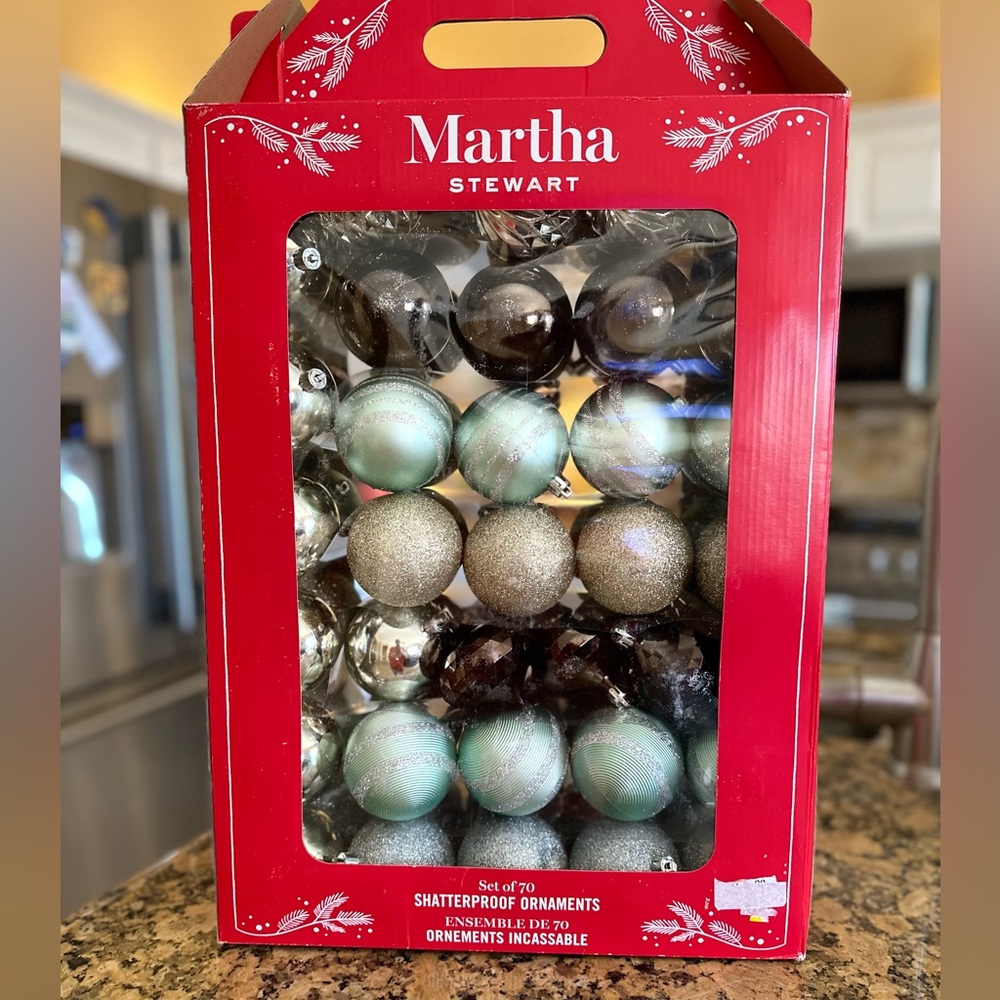NWT Martha Stewart set of 70, shatterproof Christmas ornaments